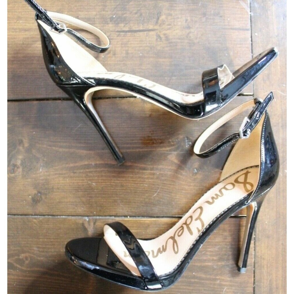 Sam Edelman Black Patent Leather Ankle Strap Heels Size 8.5